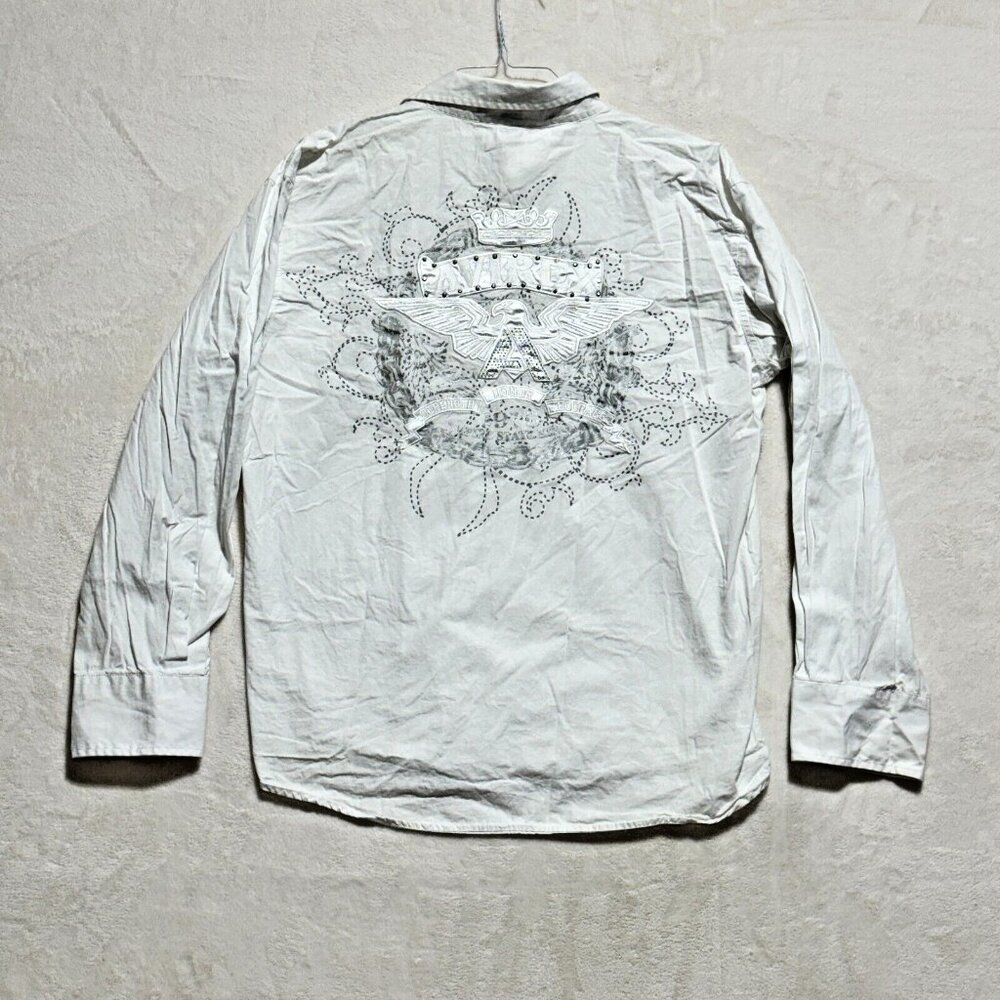 Vintage Avirex White Embroidered Long Sleeve Button Up Dress Shirt Men's XXL